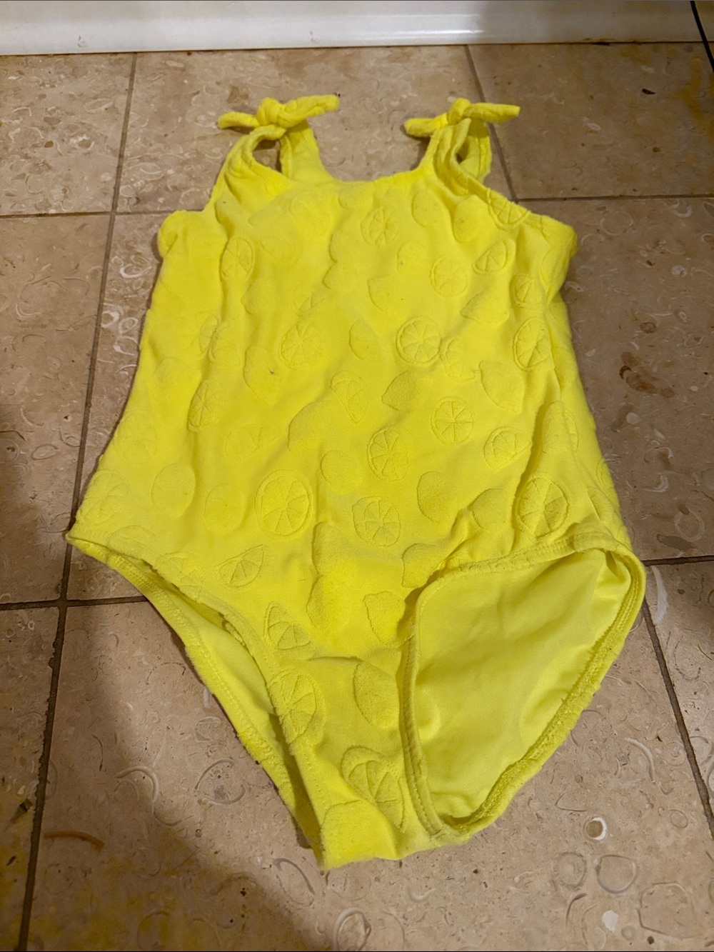 Girls' Yellow One-Piece Swimsuit with Tie-Strap Shoulders
